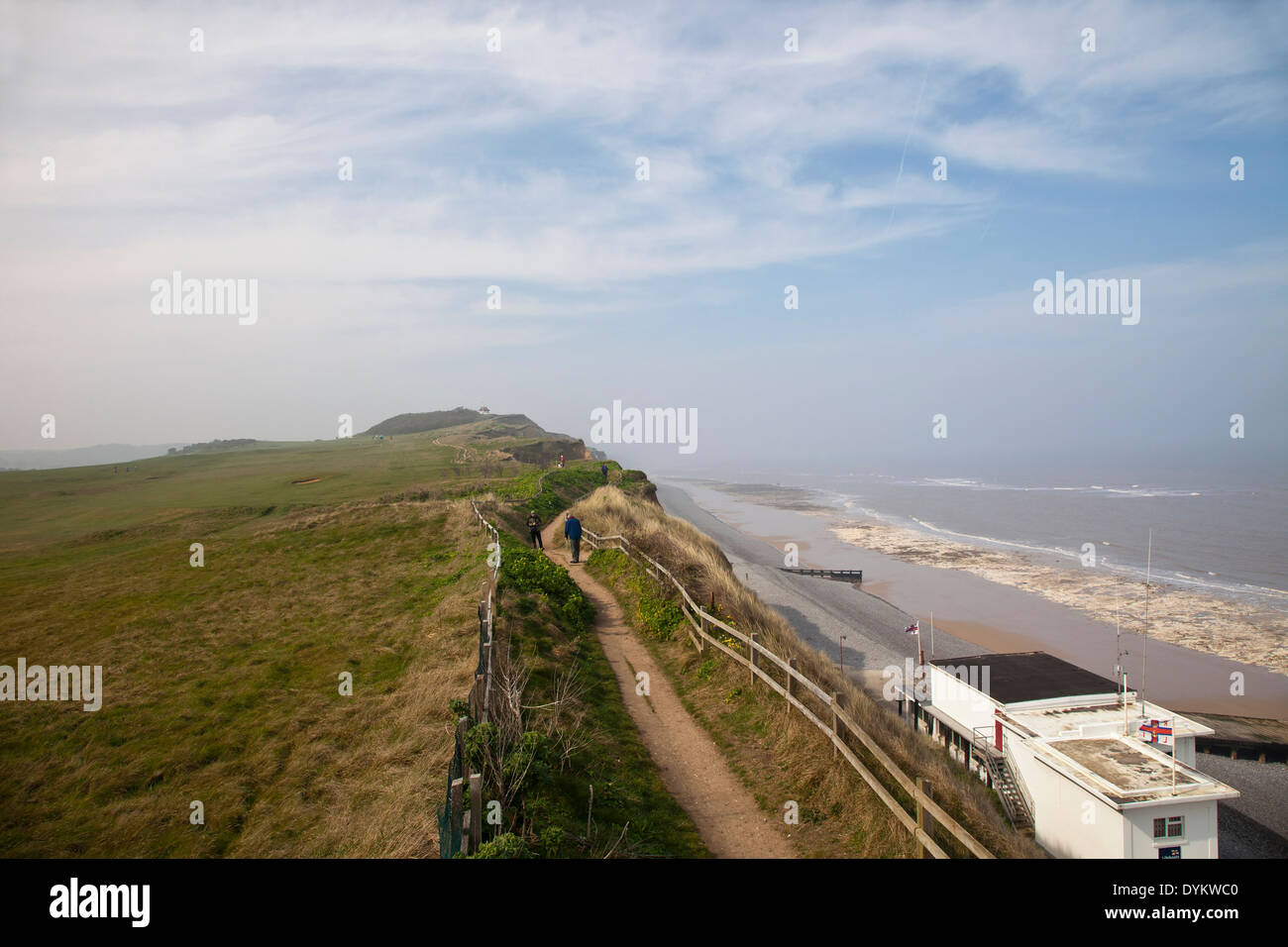 One of Sheringham's clifftop footpaths, bordering the seaside town's golf course Stock Photo