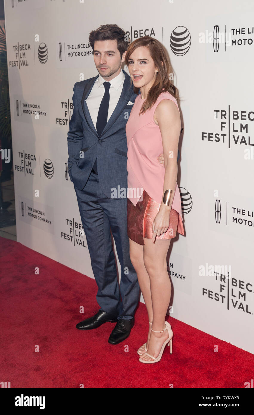Roberto Aguire and Emma Watson attend premiere Boulevard movie during 2014 Tribeca Film Festival Stock Photo