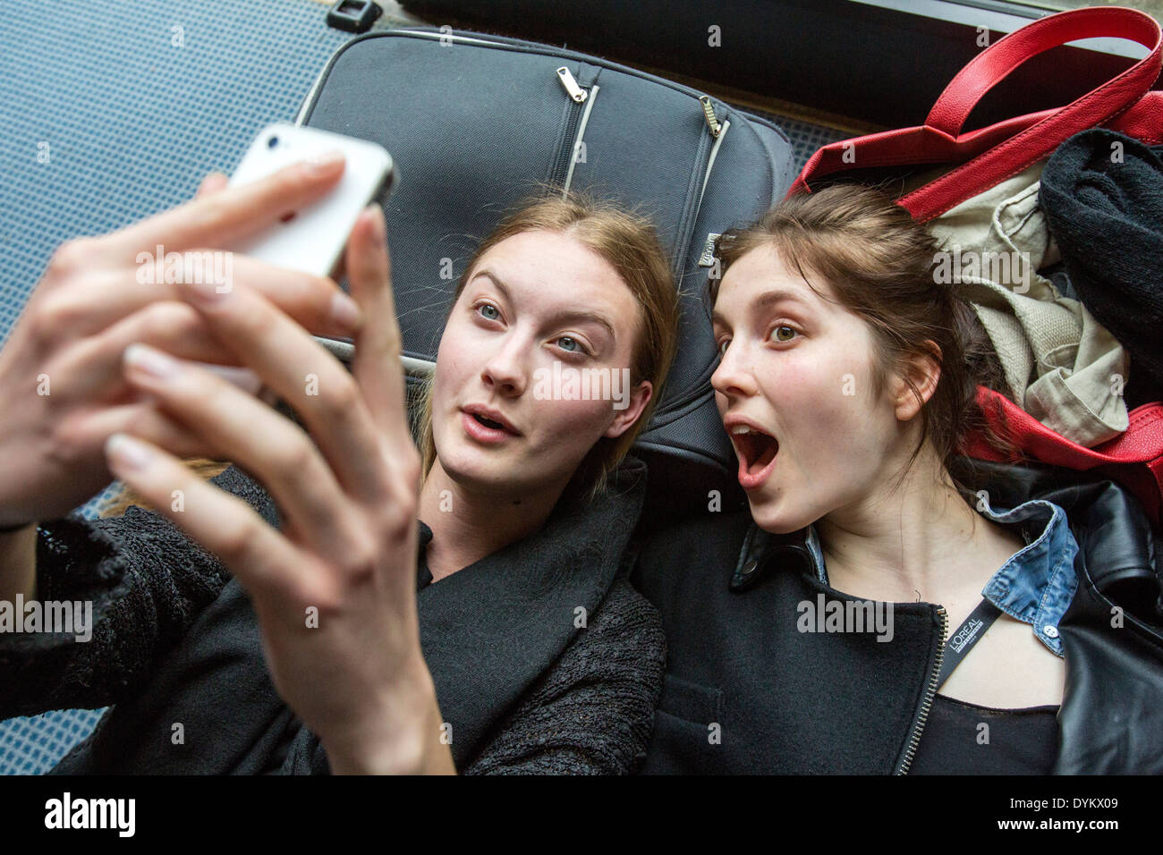 Selfie, models, backstage, phone Stock Photo