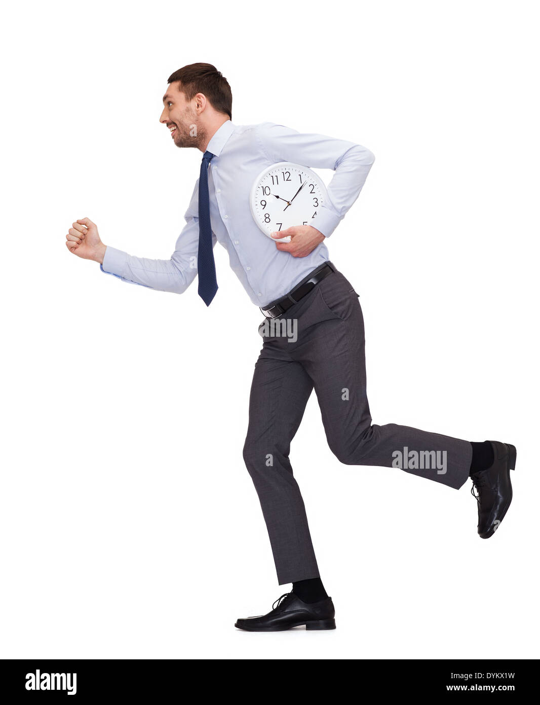 smiling young businessman with clock running Stock Photo Alamy