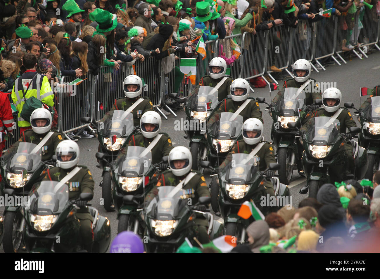 The Irish Army Motorcycle Unit at the Saint Patrick's Day parade in