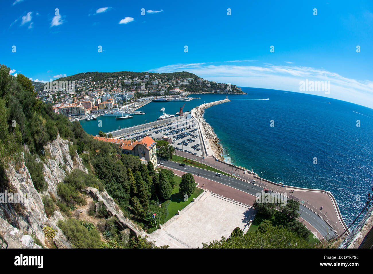 Fisheye view of coast in Nice, France Stock Photo