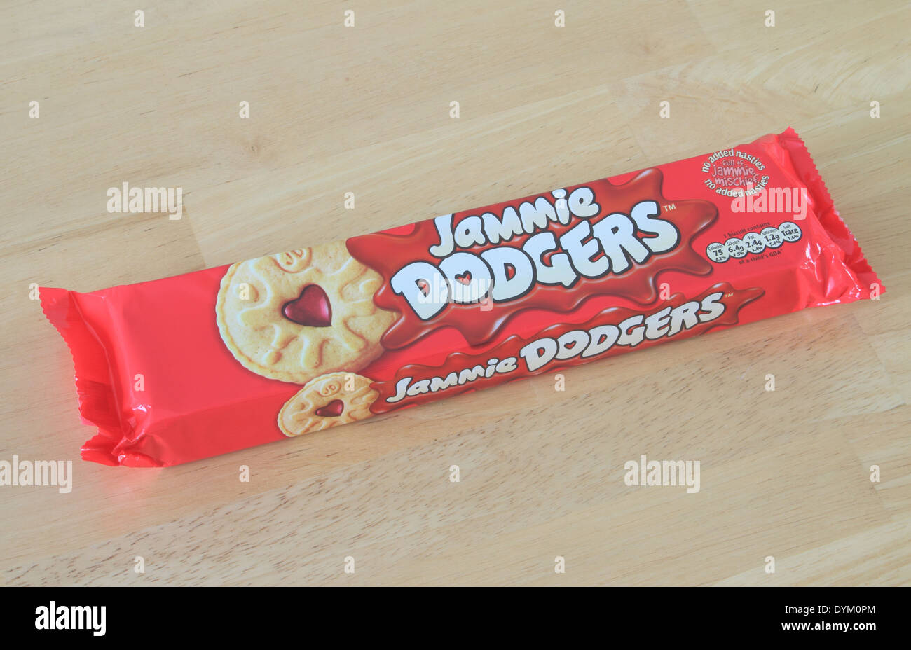Packet of Jammie Dodgers Biscuits on a Wooden Background, UK Stock Photo