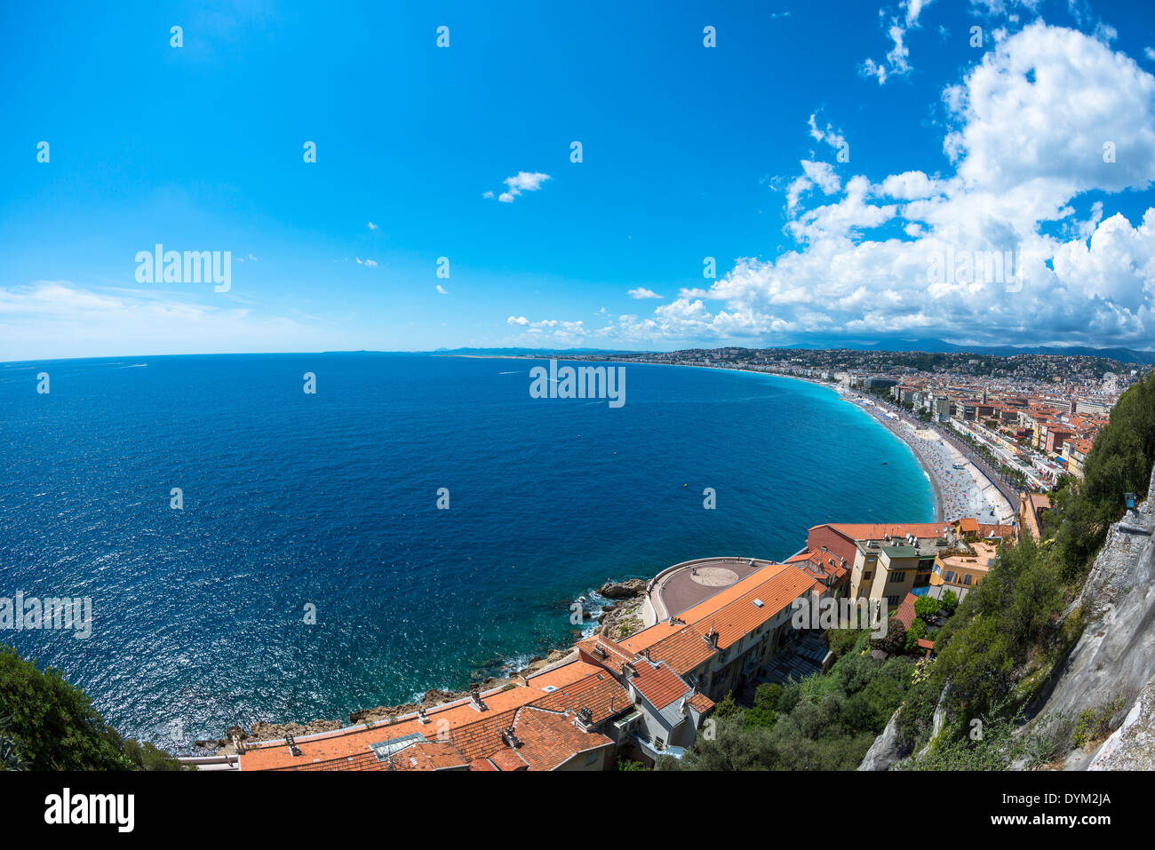 Fisheye view of coast in Nice, France Stock Photo