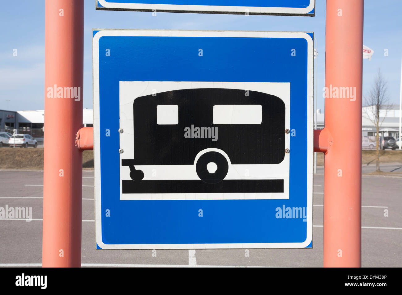 trailer park parking lot sign, Finland Stock Photo Alamy