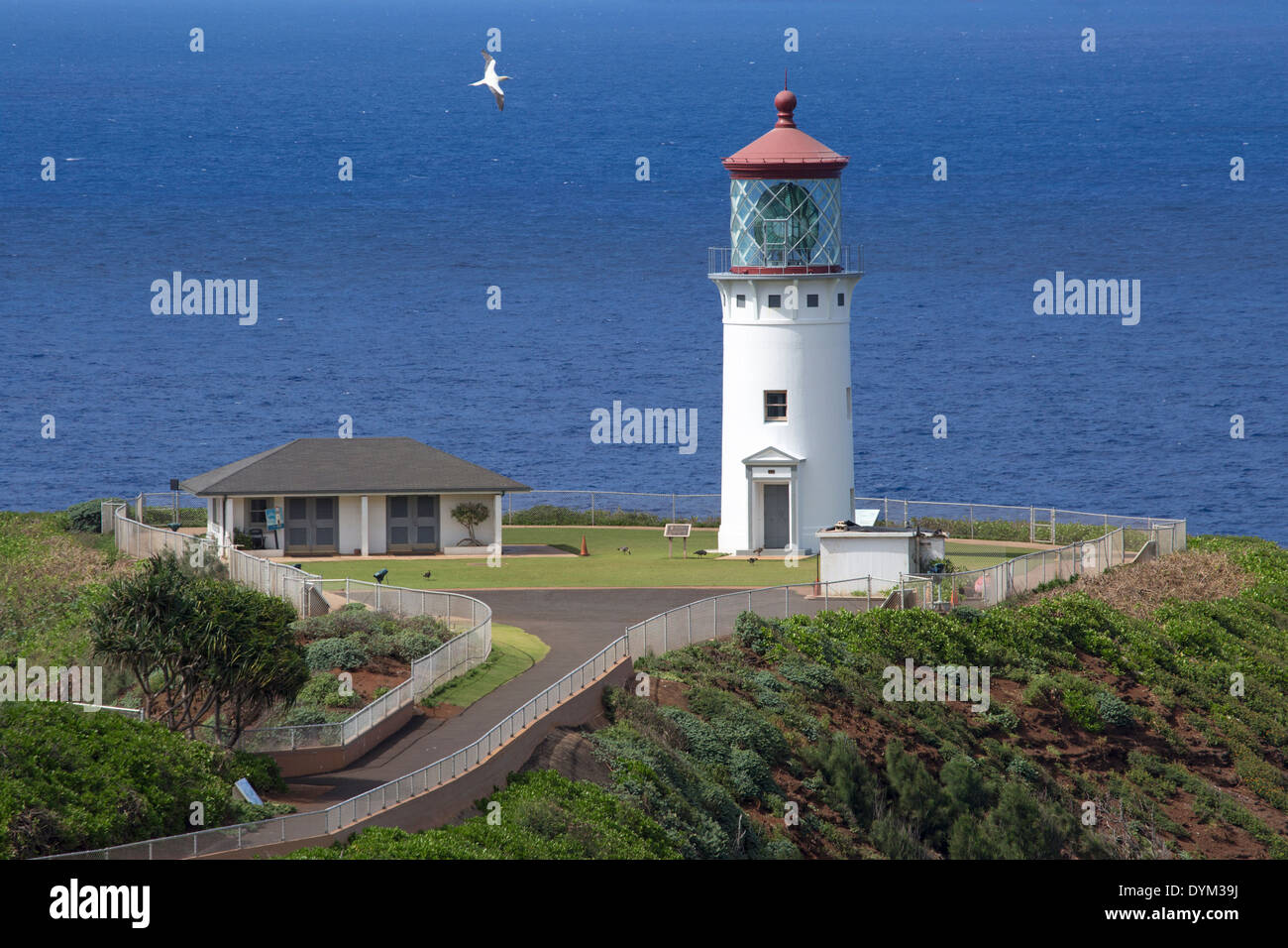 Daniel K. Inouye Kilauea Point Lighthouse and wildlife refuge overlooking Pacific Ocean Stock Photo