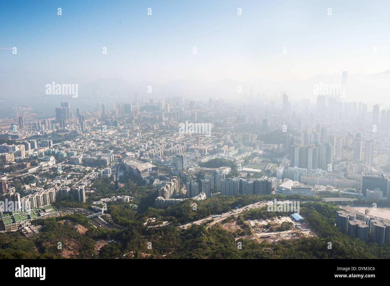 View of the polluted Hong Kong cityscape from Beacon Hill, Kowloon Stock Photo