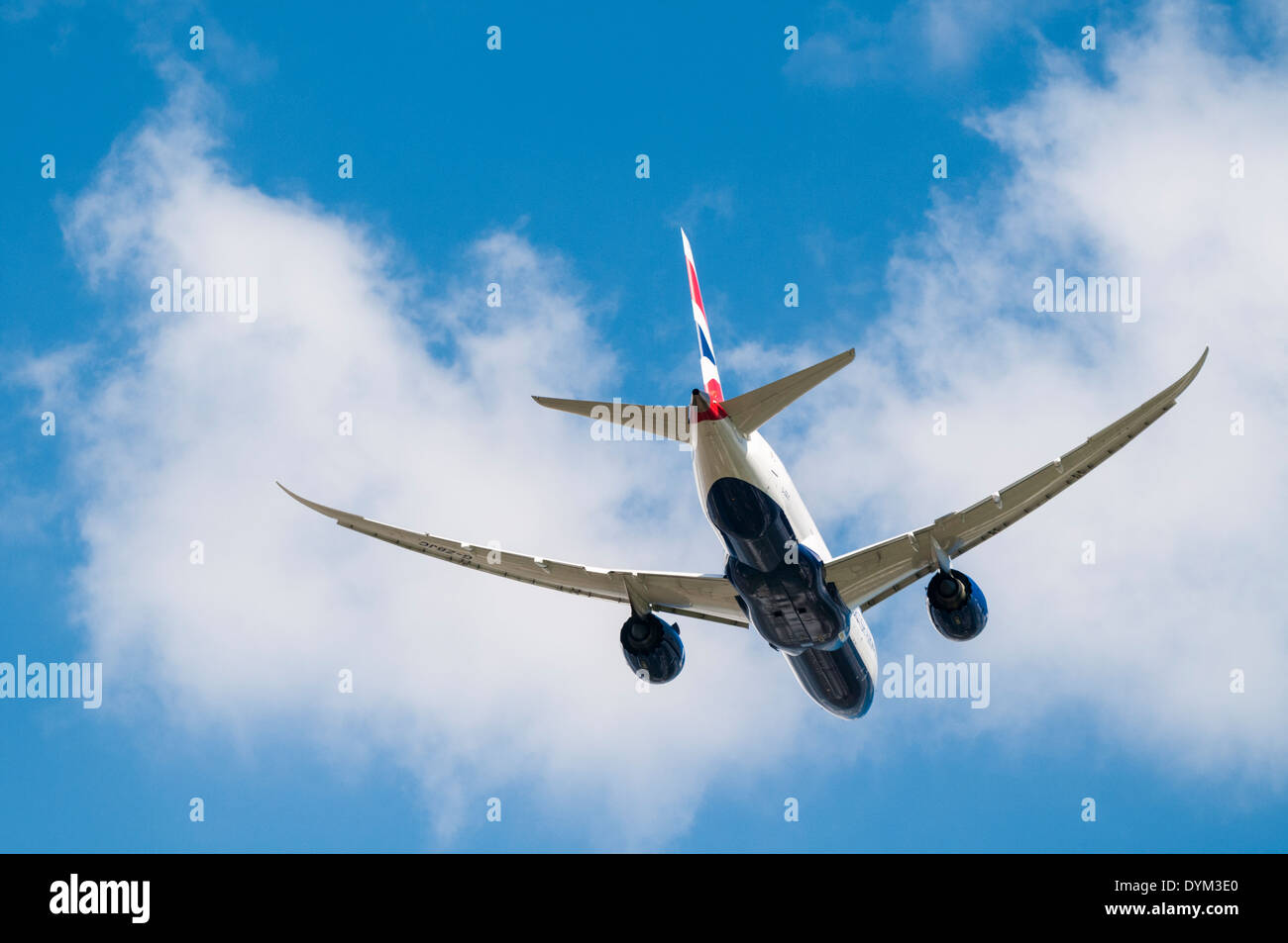 Rear view of a British Airways Boeing 787 Dreamliner aircraft as it