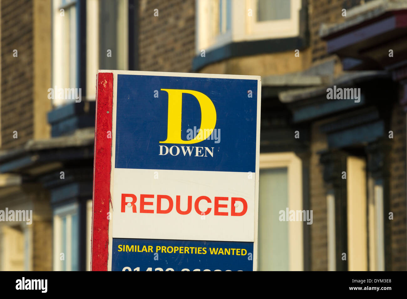 Reduced sign outside house in Hartlepool, north east England. UK Stock Photo