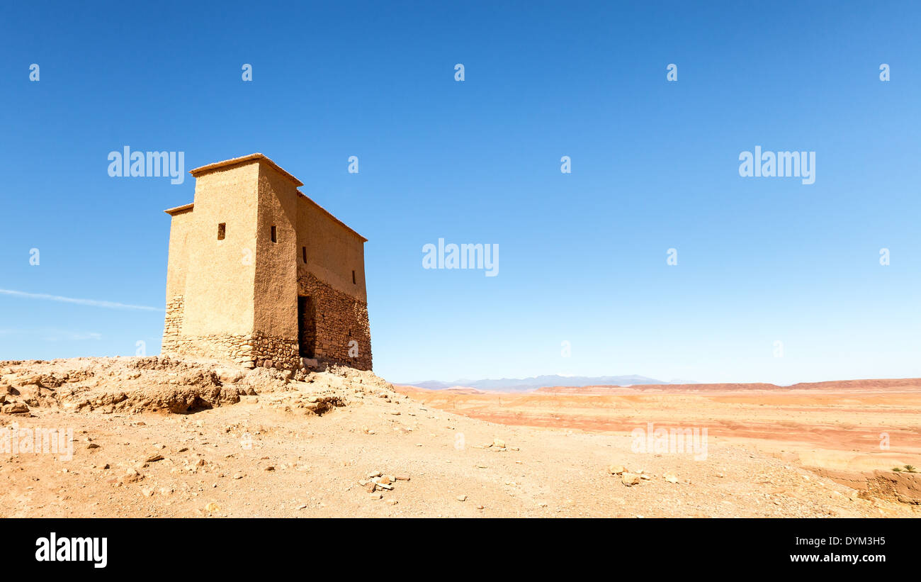 A small fort on top of a desert hill in Kasbah, Morocco, Africa Stock Photo