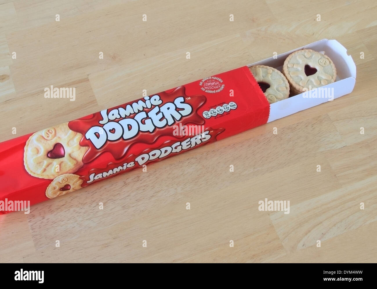 Packet of Jammie Dodgers Biscuits on a Wooden Background, UK Stock Photo