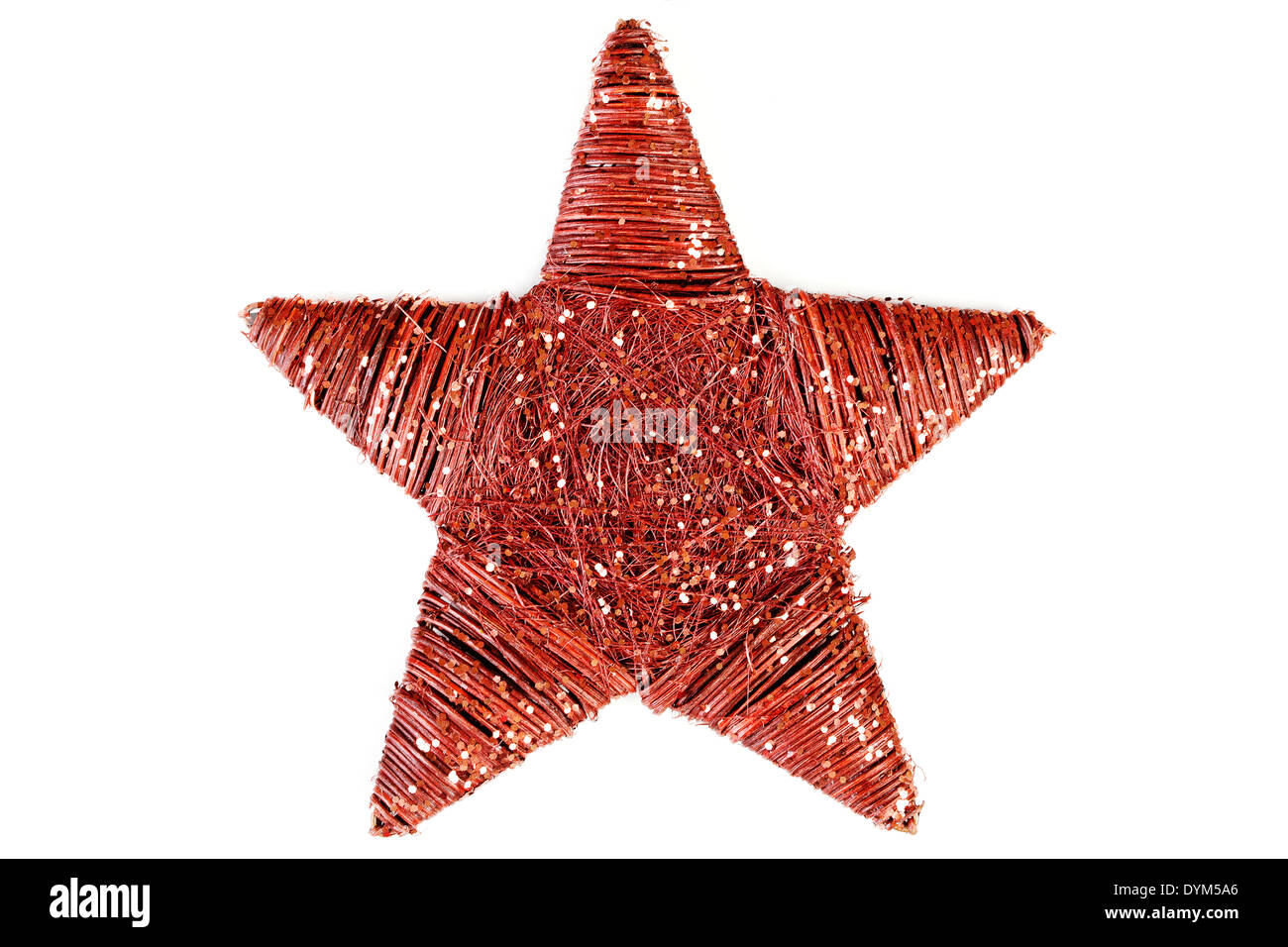 Christmas star shaped natural decoration isolated over white. Classic