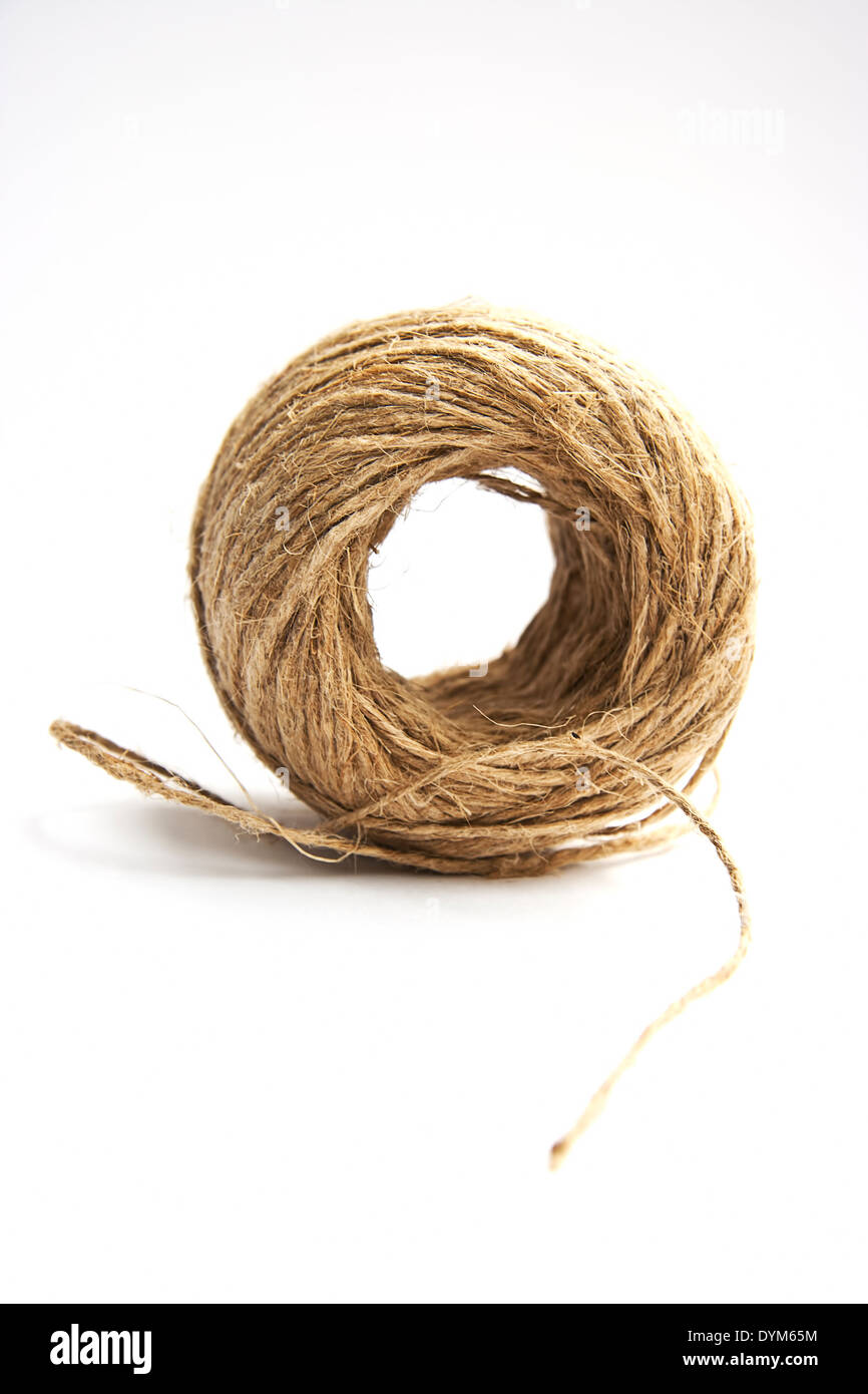 brown cord ball isolated on white background. Stock Photo