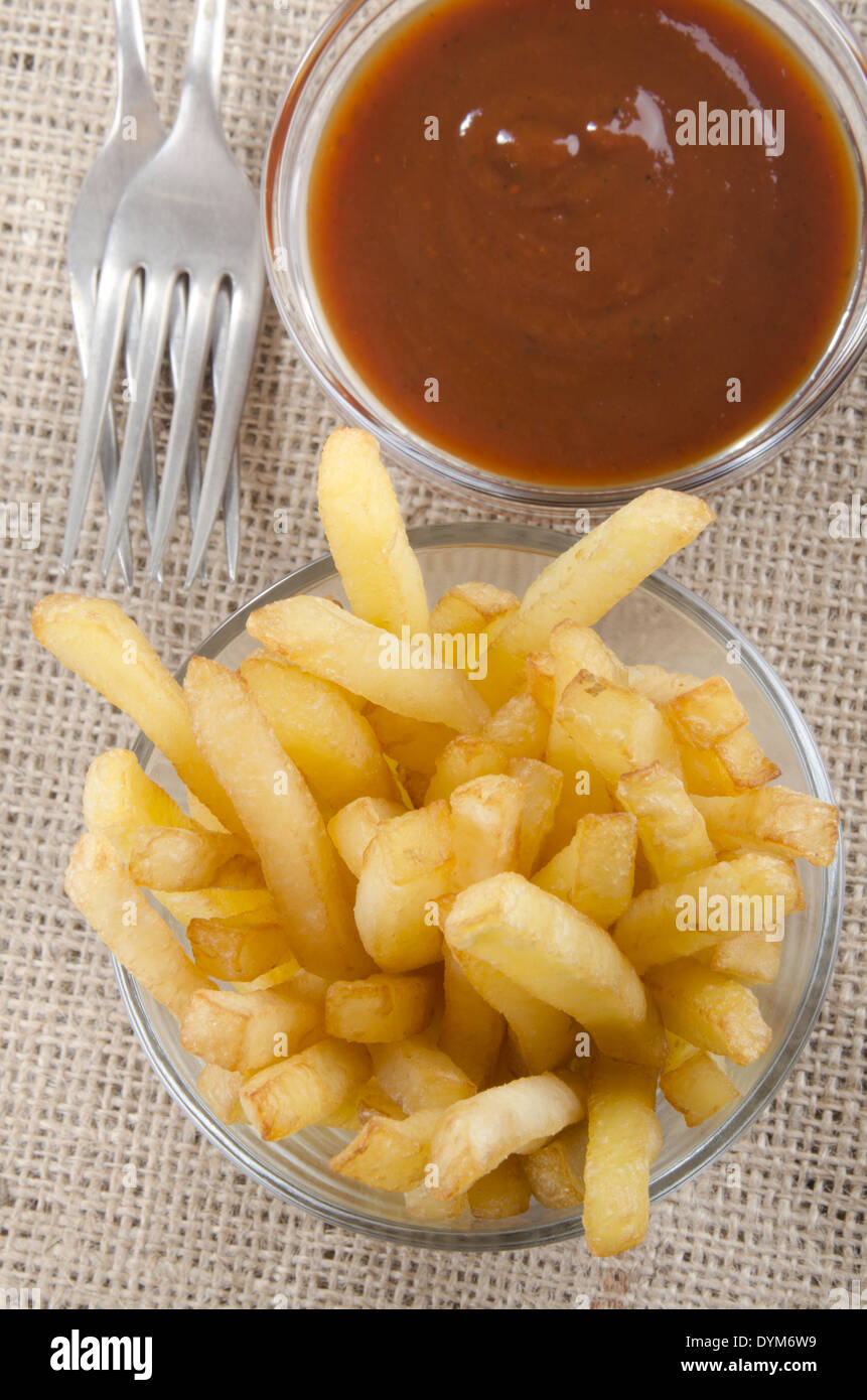 warm french fries and spicy tomato sauce Stock Photo Alamy
