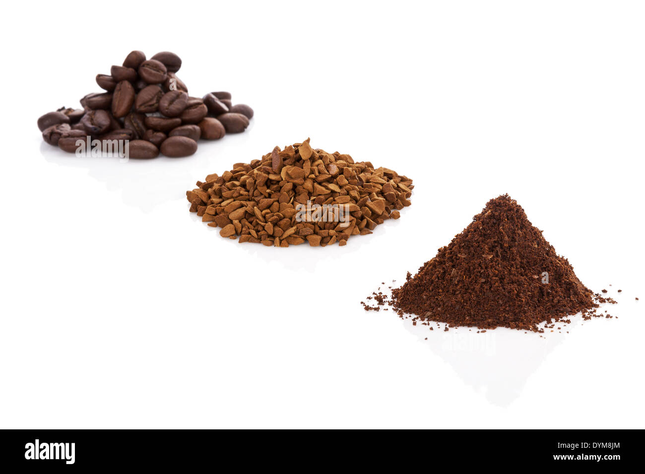 Coffee Variation. Coffee beans, ground coffee and instant soluble