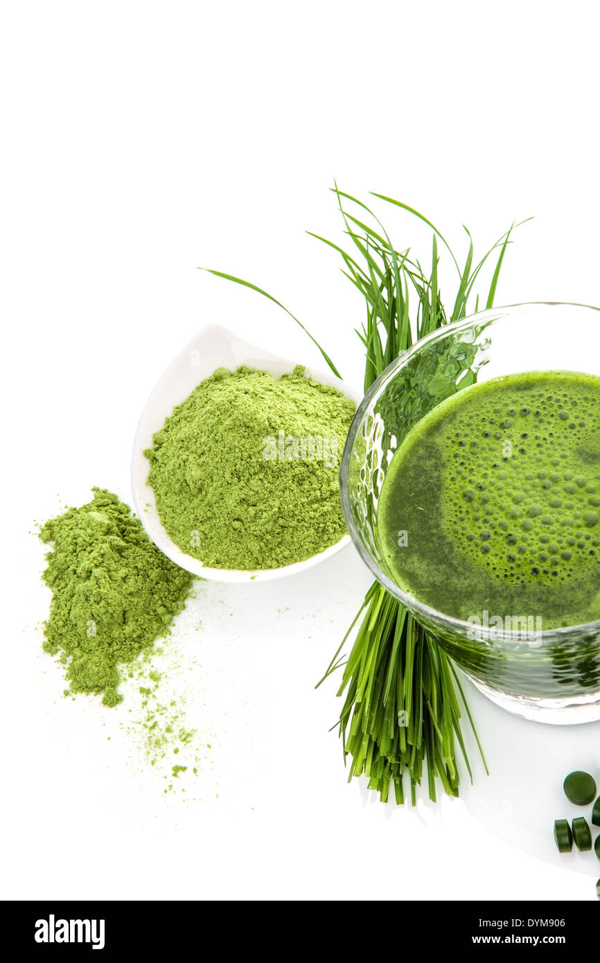 Green natural superfood. Detox. Healthy living. Wheatgrass, chlorella