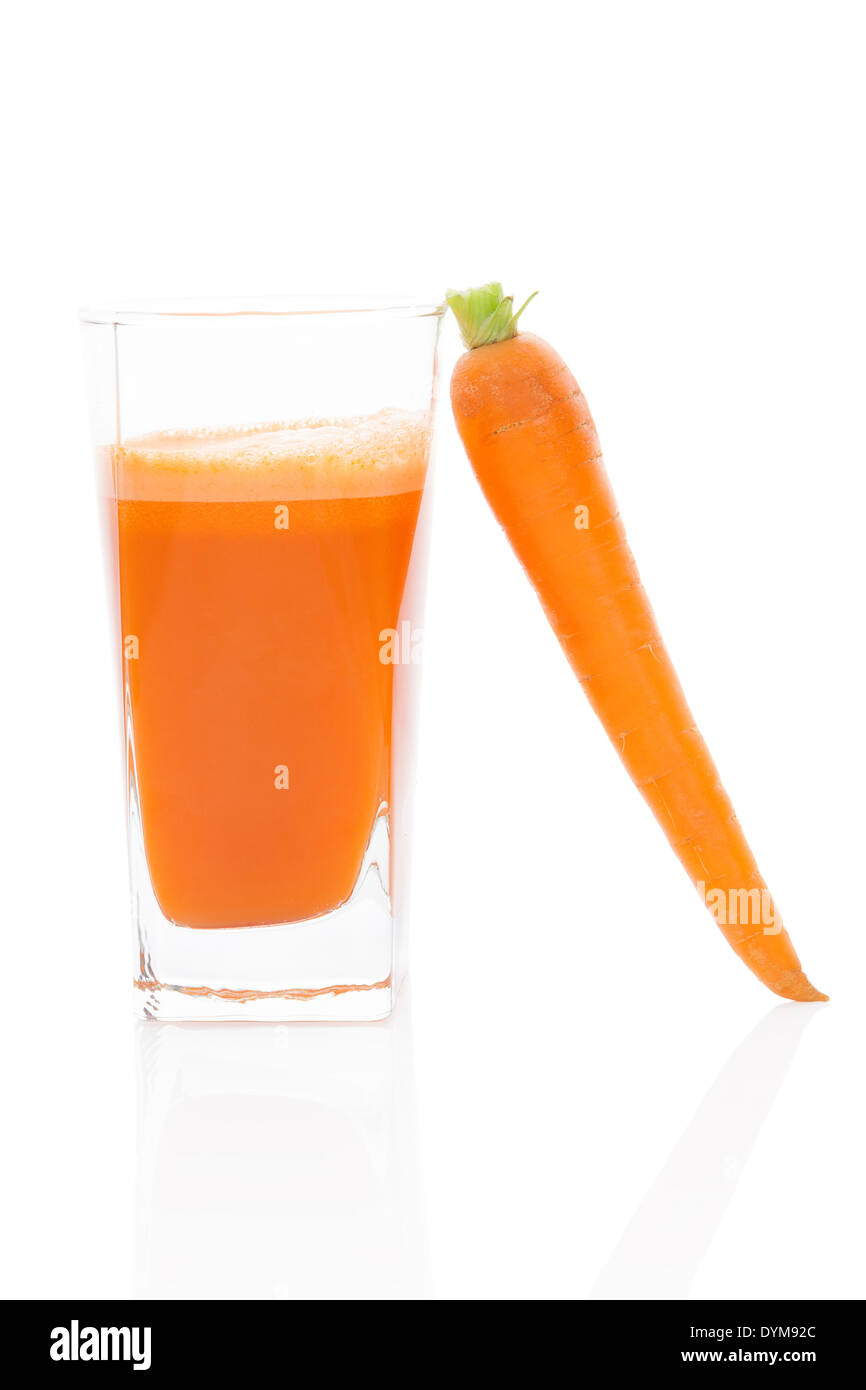 Fresh carrot juice with carrot isolated on white background. Healthy