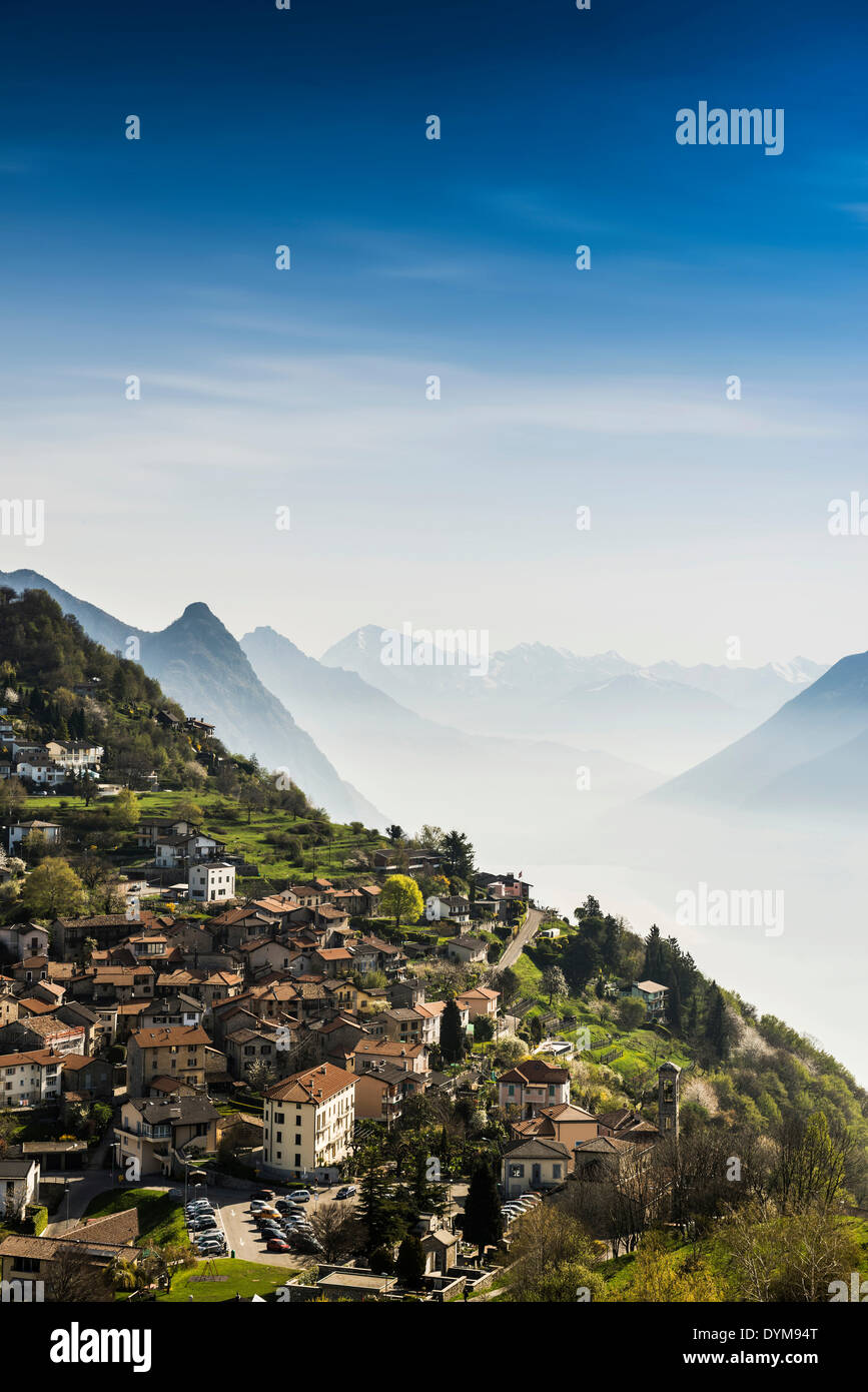 Village of Brè, Monte Brè, Lugano, Lake Lugano, Lago di Lugano, Canton Ticino, Switzerland Stock Photo