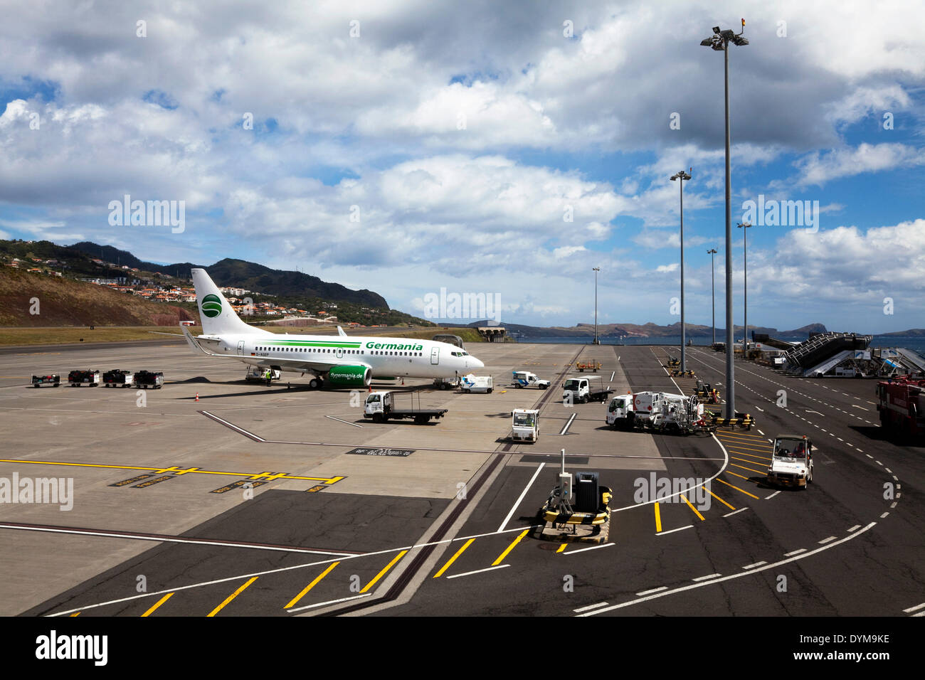 Aircraft of the Germania Airlines on the runway, Funchal Airport, Funchal, Madeira Island, Portugal Stock Photo