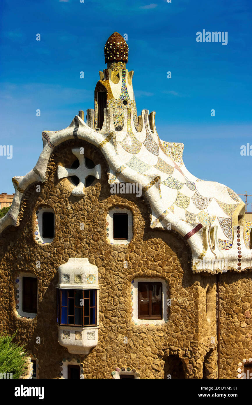 Fairy Tale House in Park Güell, Barcelona, ​​Catalonia, Spain Stock Photo