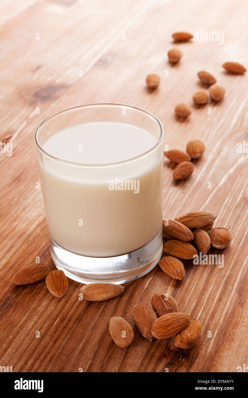 Delicious almond milk. Vegan milk drinking Stock Photo - Alamy