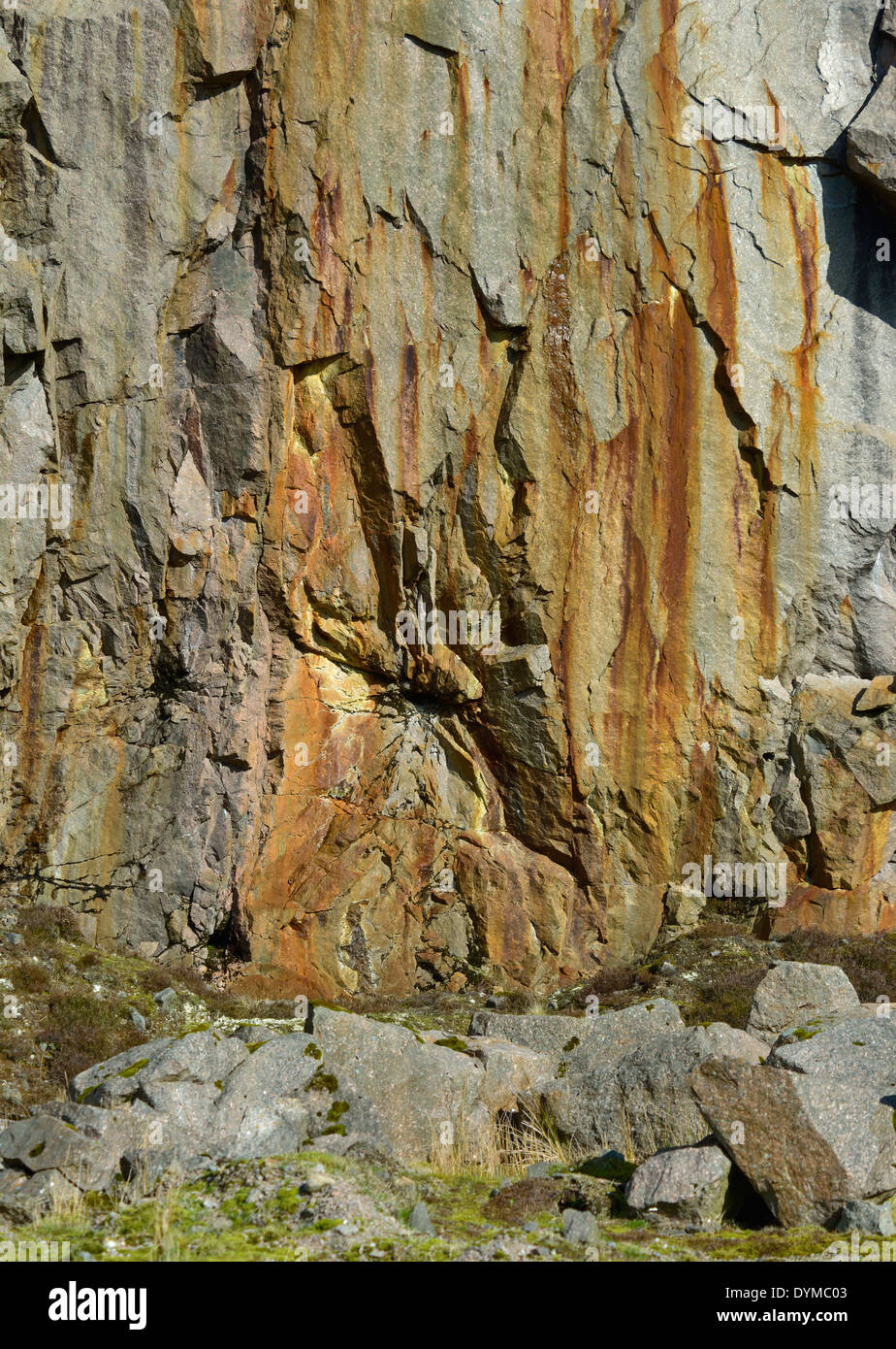 Rock face detail. Shap Pink Granite Quarry, Shap, Cumbria, England