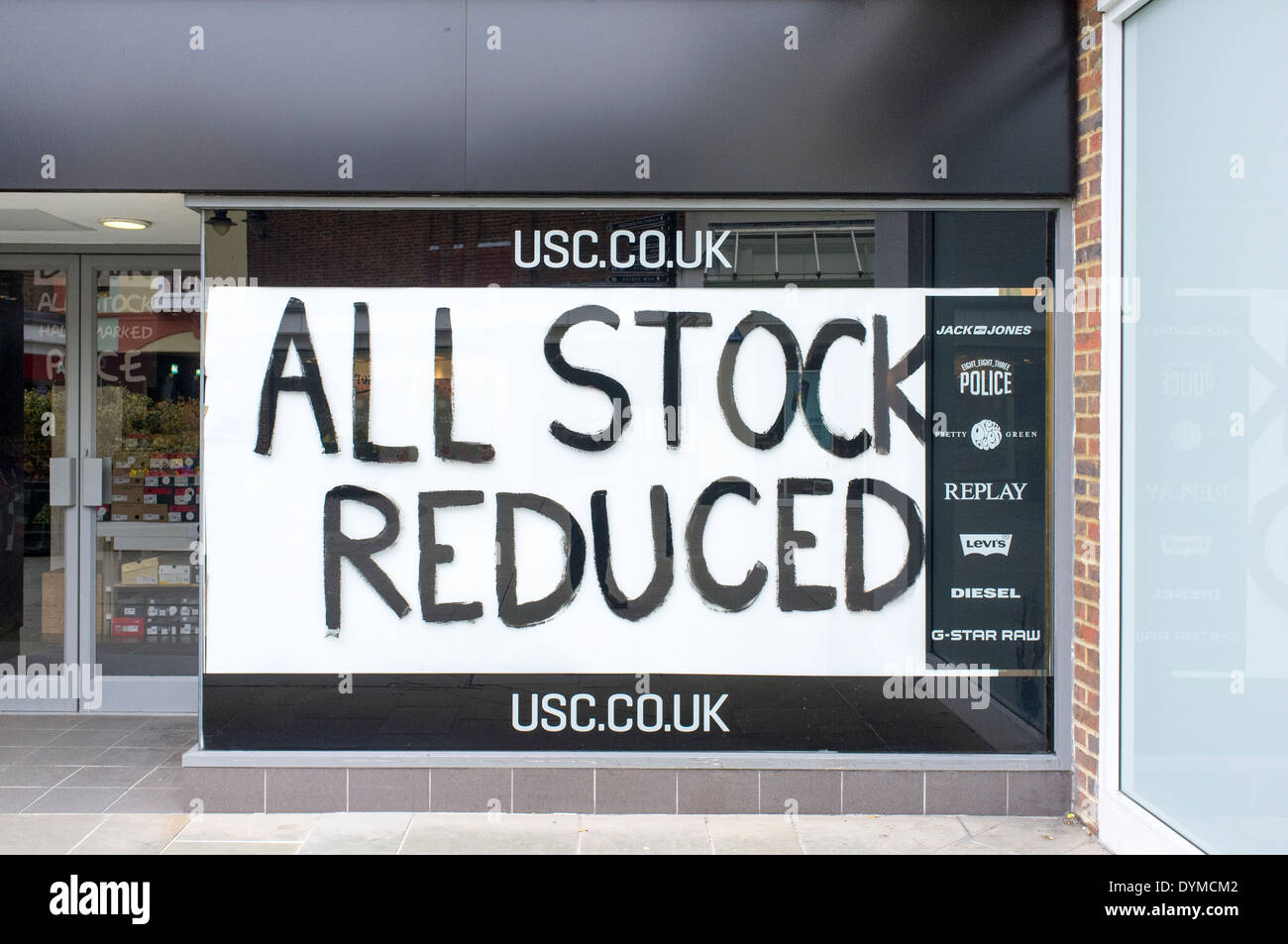 USC fashion store closing down all stock reduced clearance sale Stock Photo  - Alamy