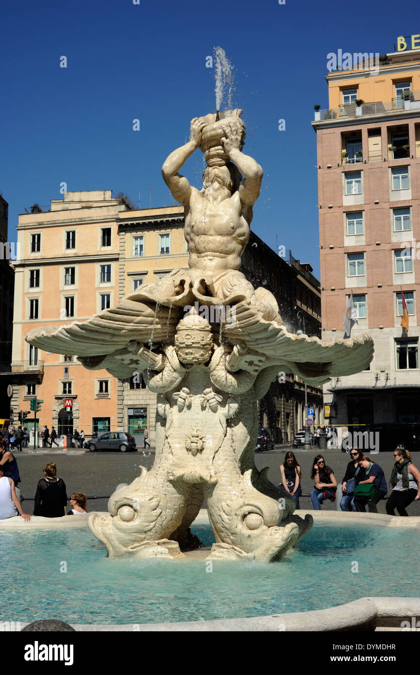 italy, rome, piazza barberini, bernini triton fountain Stock Photo Alamy