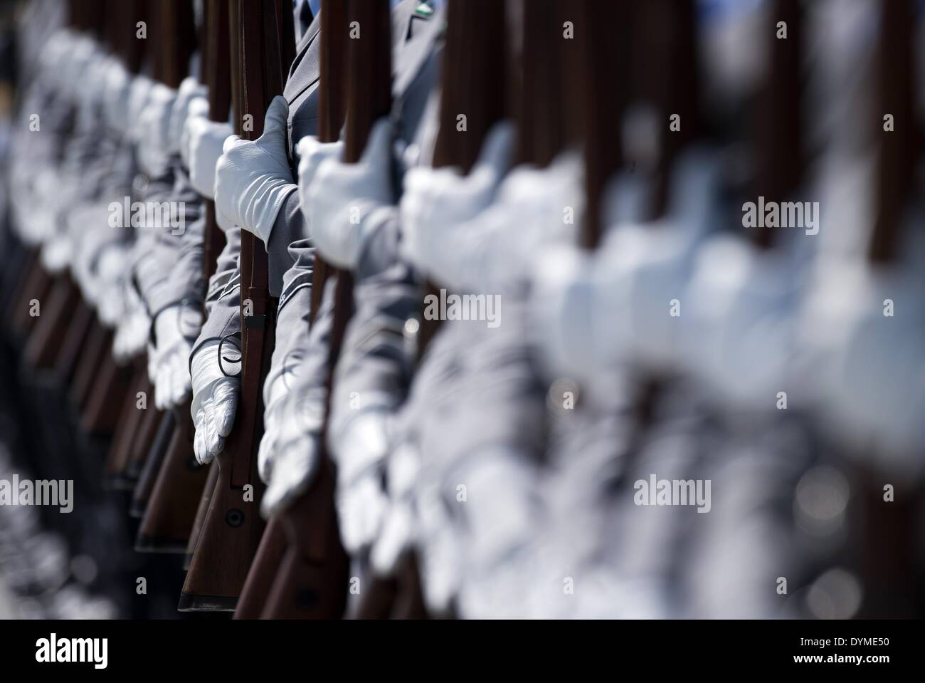 Bundeswehr soldiers stand in a line during the reception with military ...