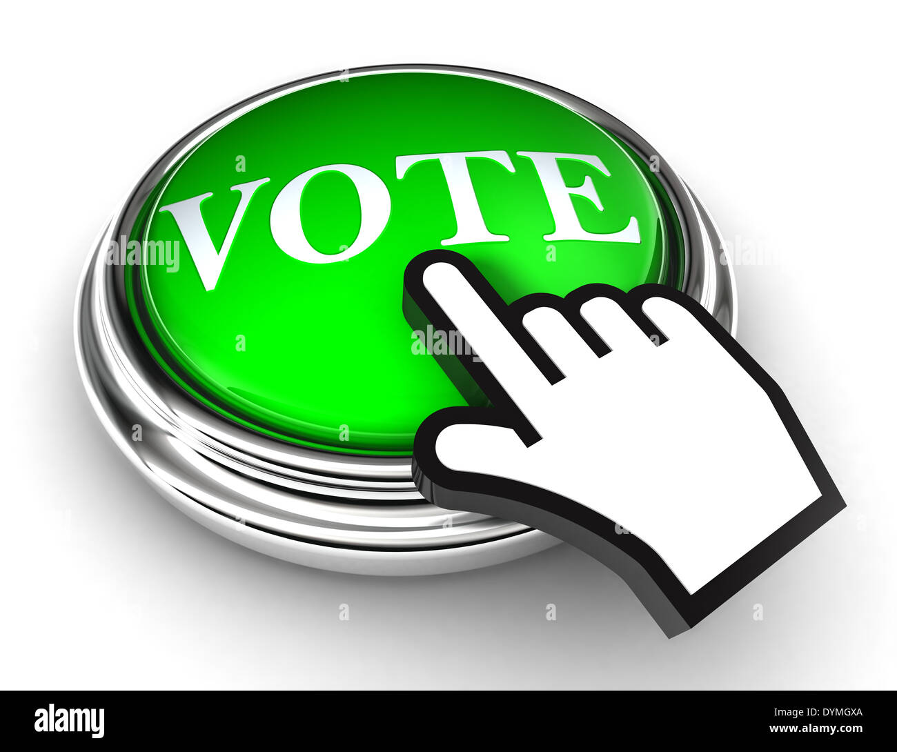 vote green button and cursor hand on white background. clipping paths included Stock Photo