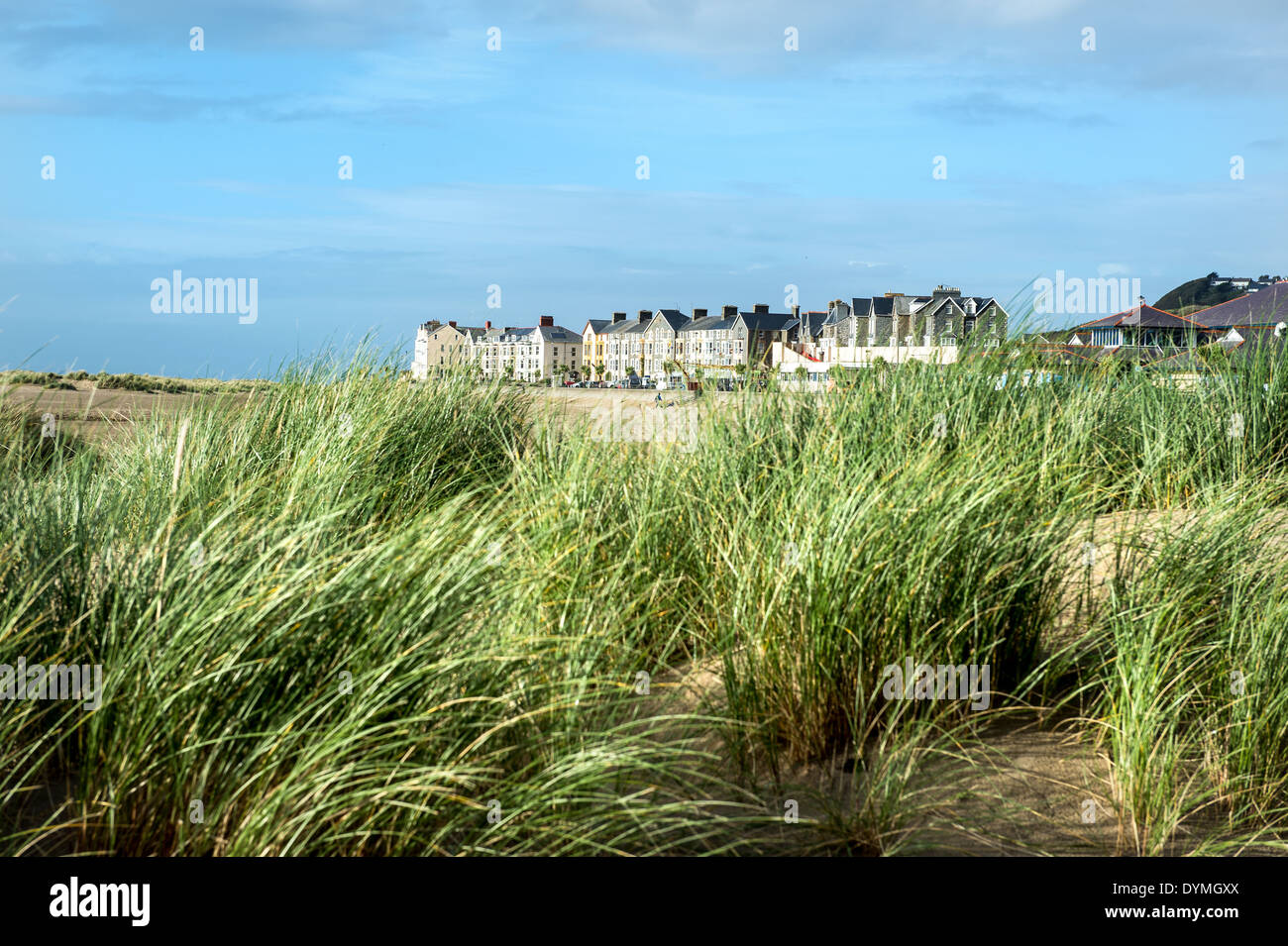 Barmouth guest houses and dunes Stock Photo