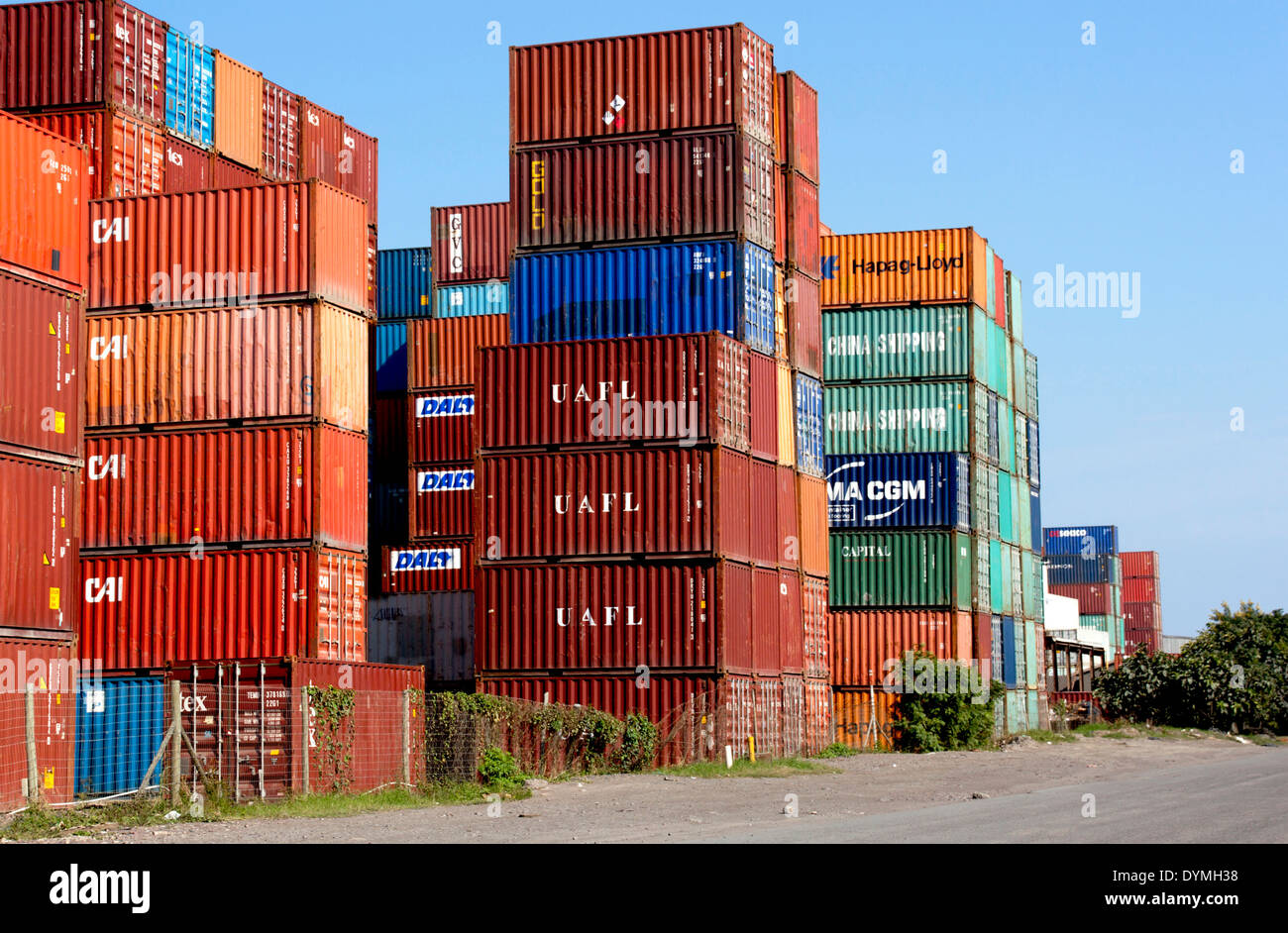 Durban, South Africa April 21, 2014 Containers stacked and stored at