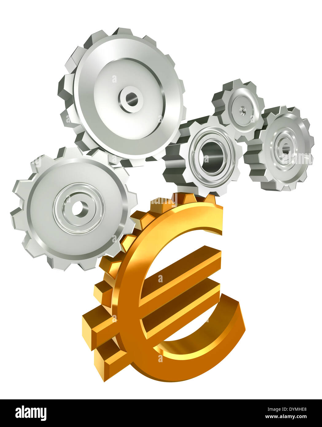 euro golden symbol and metal cogs isolated on white background Stock ...