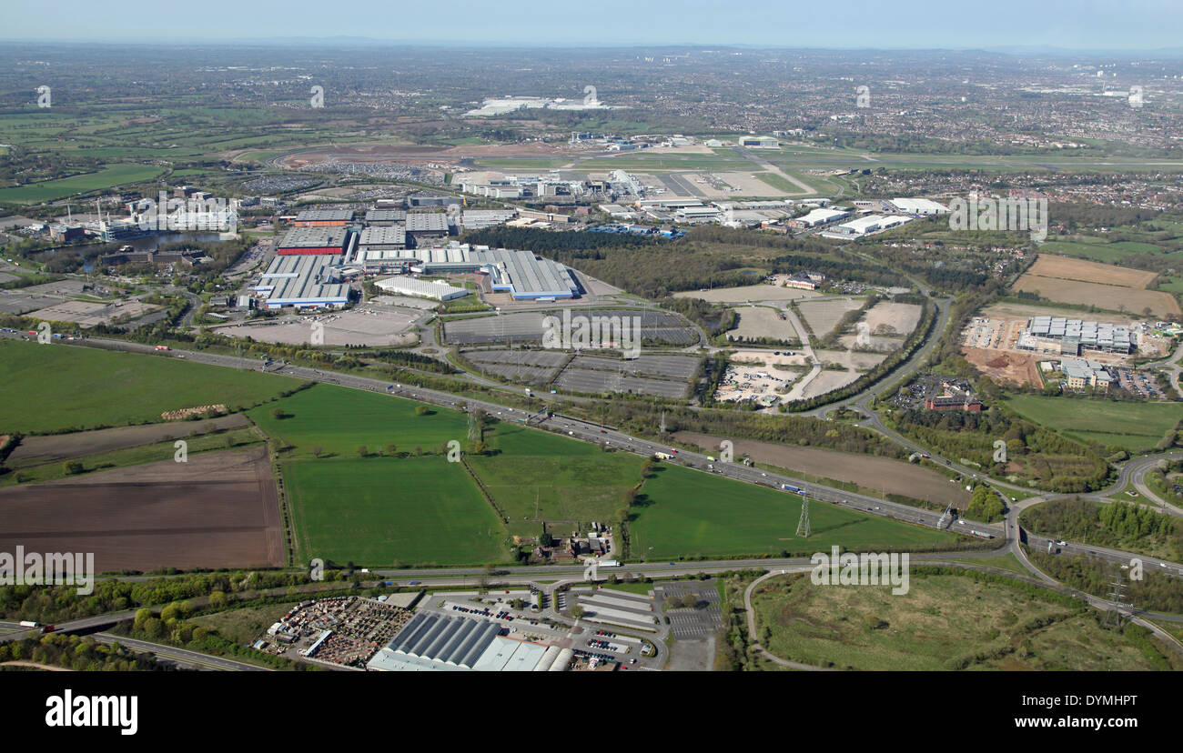 aerial view of a roundabout junction on top of the M42 (but no direct access to the motorway) looking west towards the NEC & Birmingham Airport Stock Photo