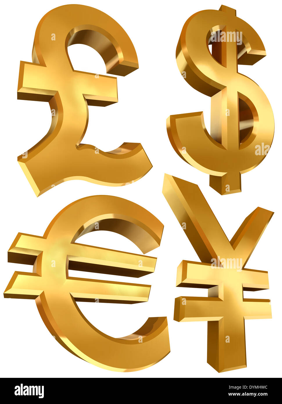 pound dollar euro and yen golden symbols isolated on white background ...