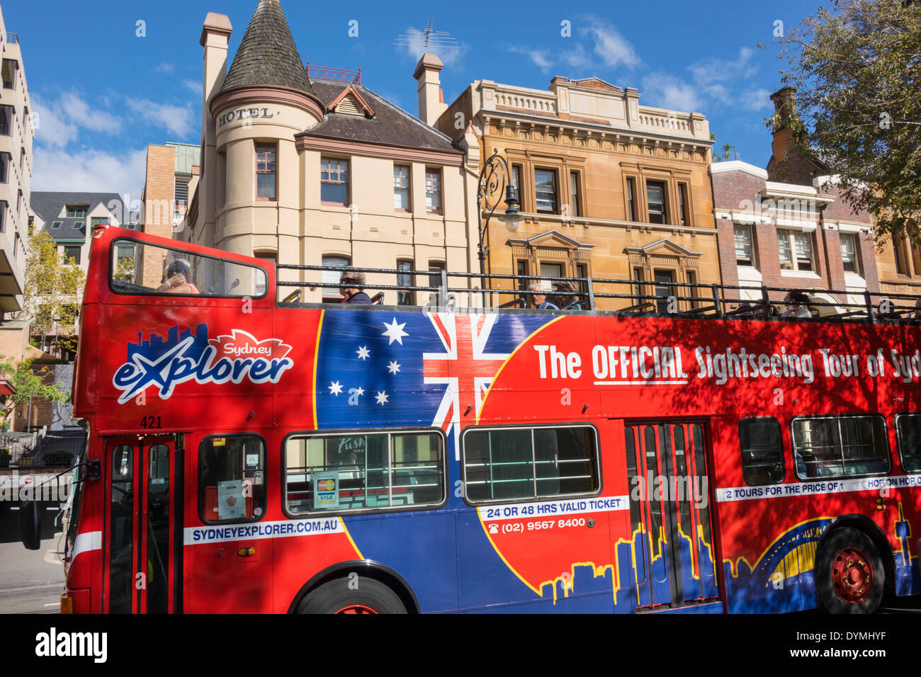 Sydney Australia,The Rocks,George Street,district,buildings,double decker bus,coach,AU140308016 Stock Photo
