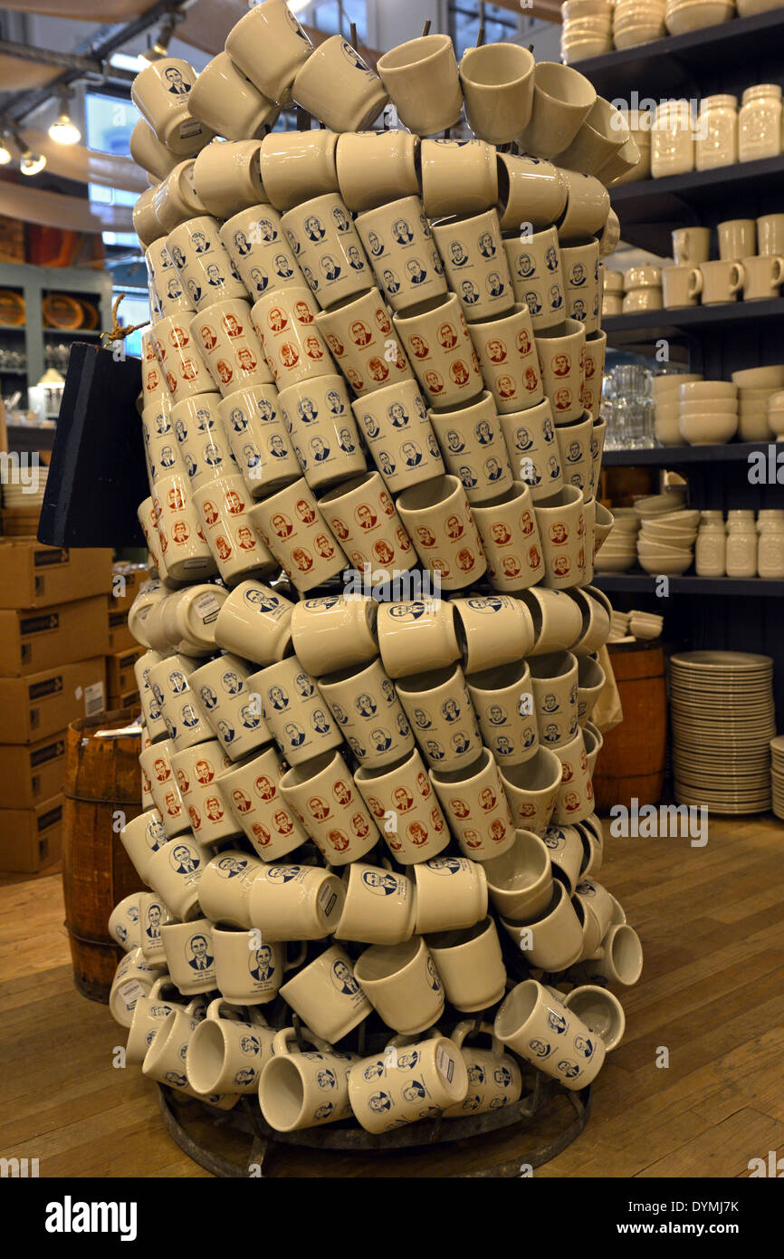 A display of political coffee mugs on display at the Fish's Eddy at 889 Broadway in lower Manhattan, New York City Stock Photo