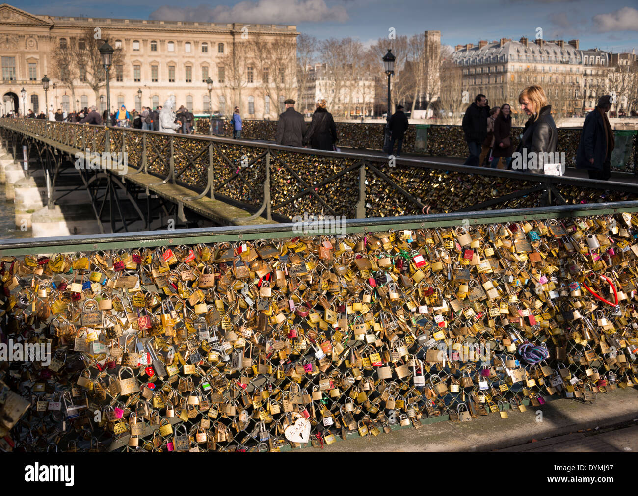 Locks left by lovers on the Pont des Arts bridge, Paris France Stock ...