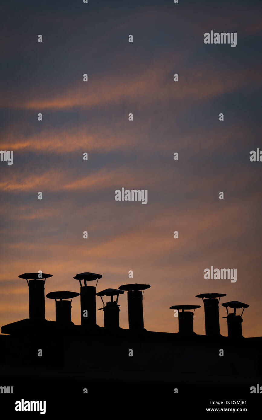 Wintery sunset over the rooftops of the La Bastille area of Paris Stock Photo