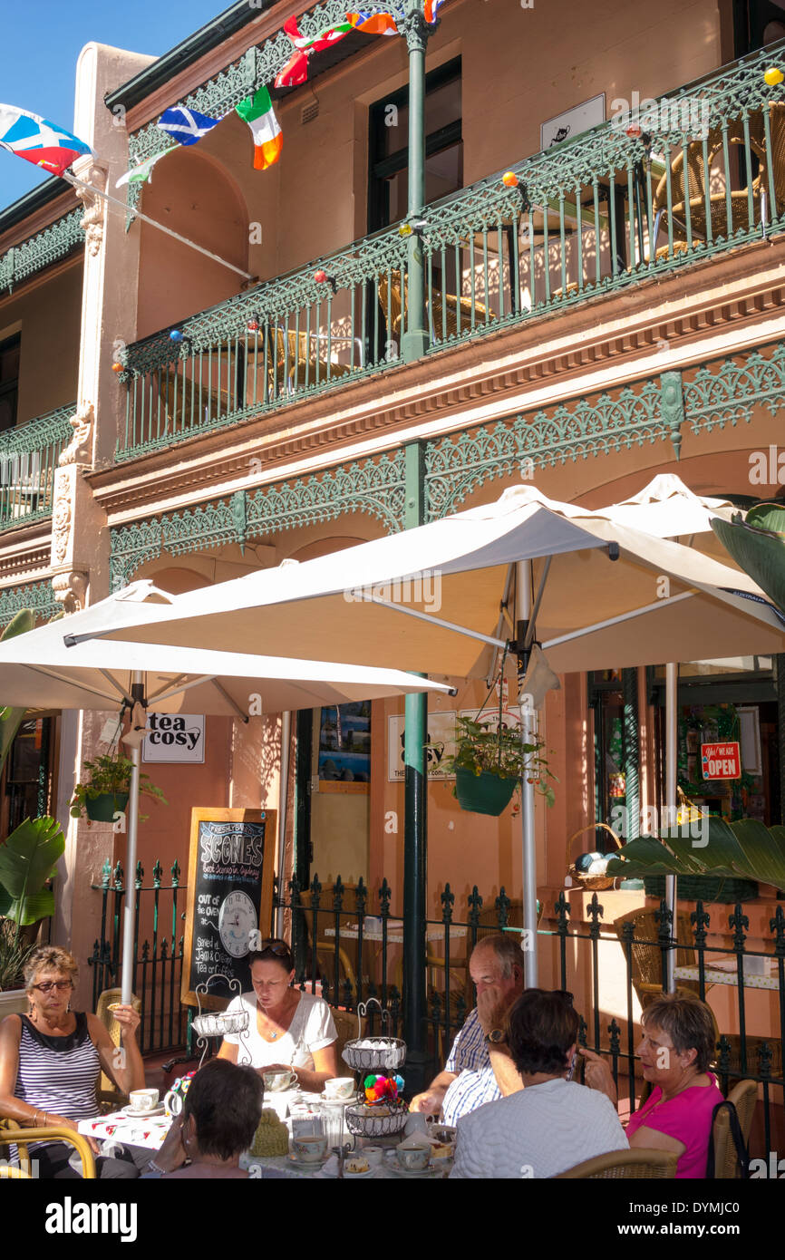 Sydney Australia,The Rocks,George Street,The Tea Cosy,restaurant restaurants food dining cafe cafes,al fresco sidewalk outside tables,table,AU14030804 Stock Photo