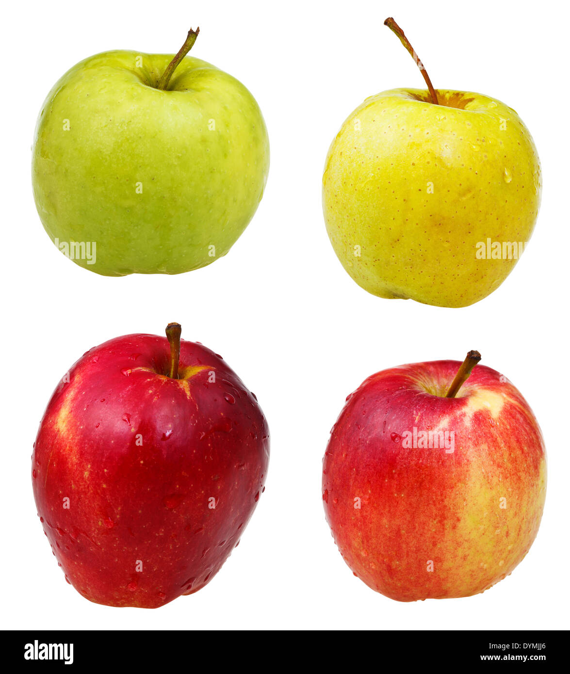 golden delicious, granny smith, golden delicious, red wealthy apples isolated on white background Stock Photo