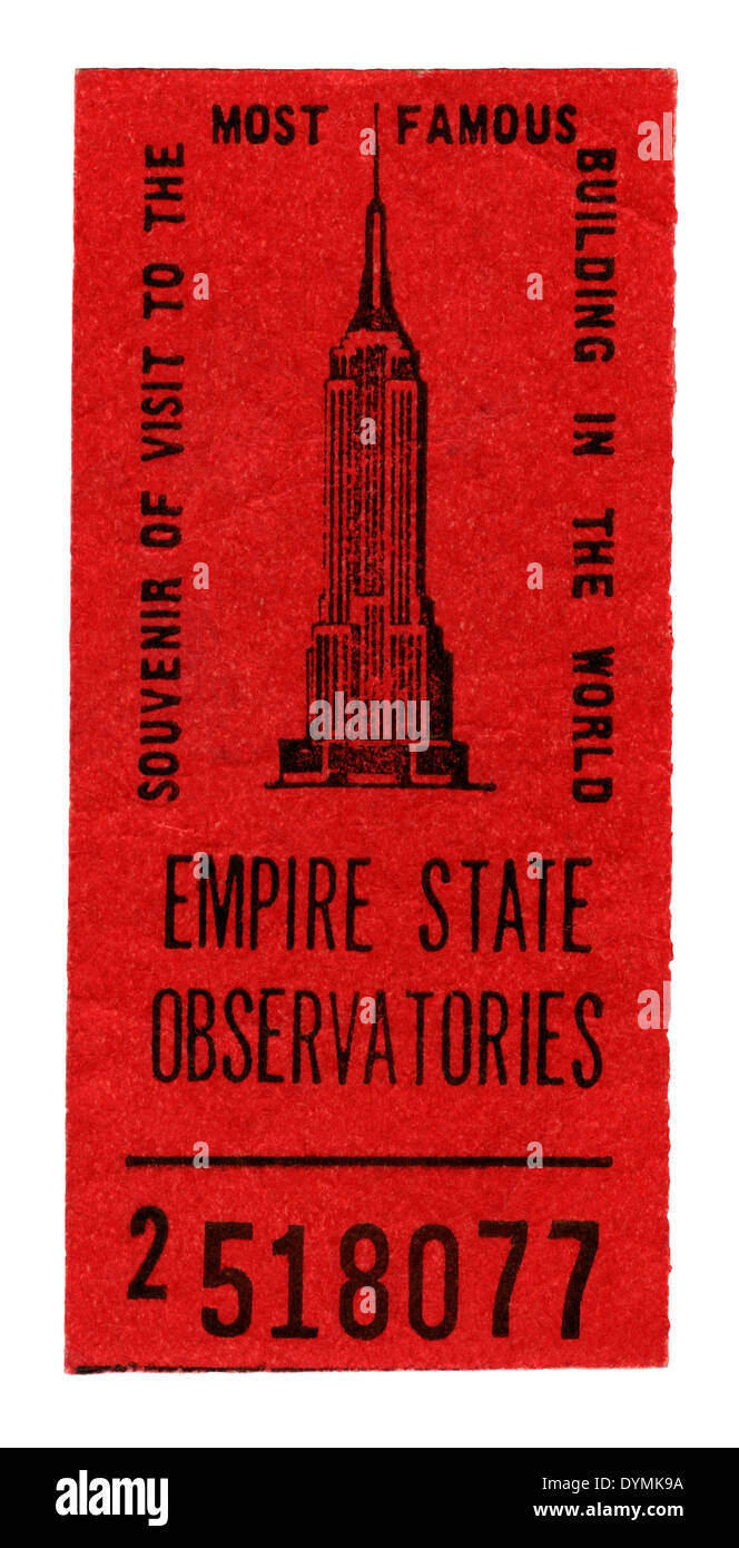 Ticket to the viewing observation level at the Empire State Building, New York c. 1978 Stock Photo