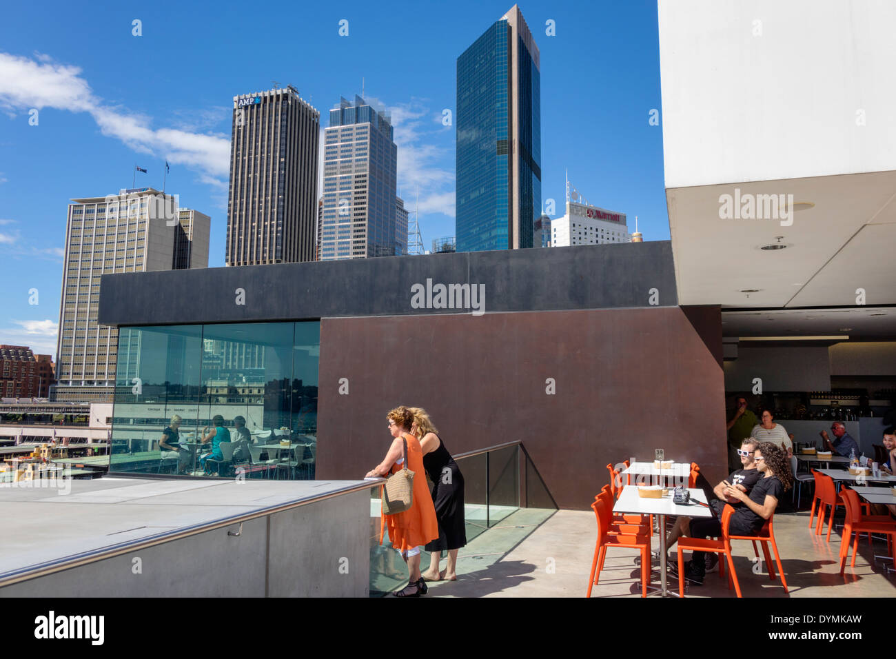 Sydney Australia,West Circular Quay,Museum of Contemporary Art,MCA,rooftop,cafe,restaurant restaurants food dining cafe cafes,city skyline,skyscrapers Stock Photo