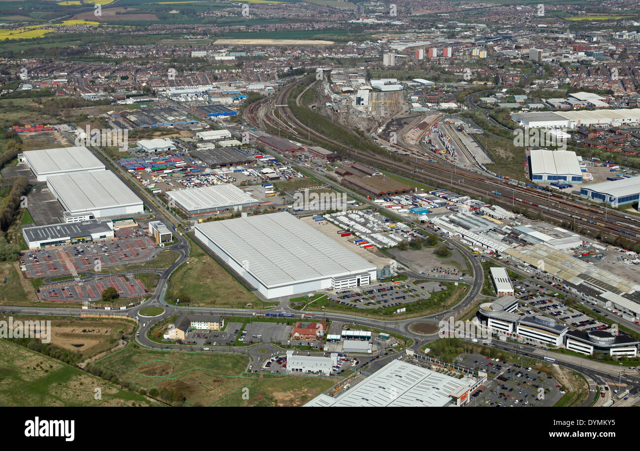 aerial view of the Balby Carr industrial area in the south west of Doncaster town Stock Photo