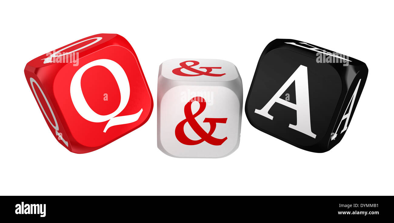 questions and answers red white black dice isolated on white background