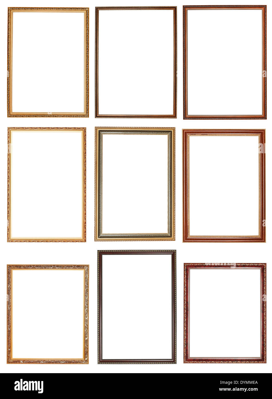 set of decorative narrow wooden picture frames with cut out canvas