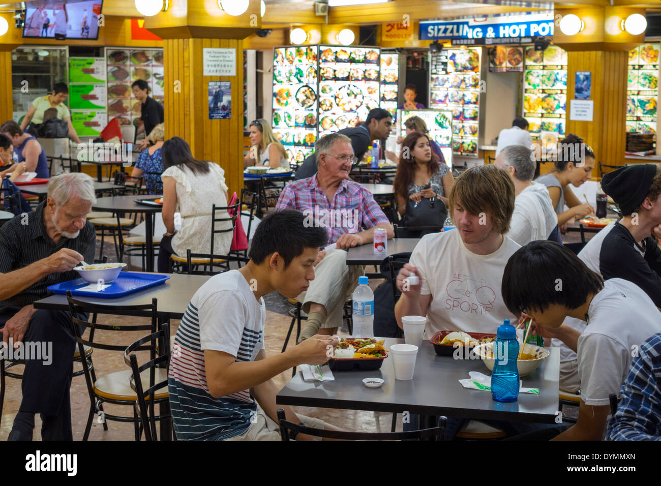 Sydney Australia,New South Wales,Haymarket,Dixon Street,Dixon House food court plaza table tables casual dining,Asian Asians ethnic immigrant immigran Stock Photo