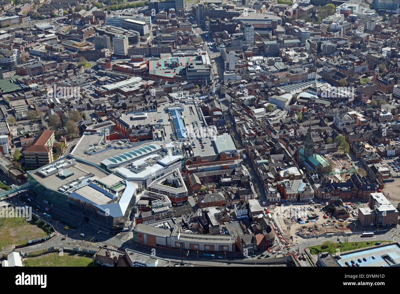 aerial view of Leicester city centre Stock Photo