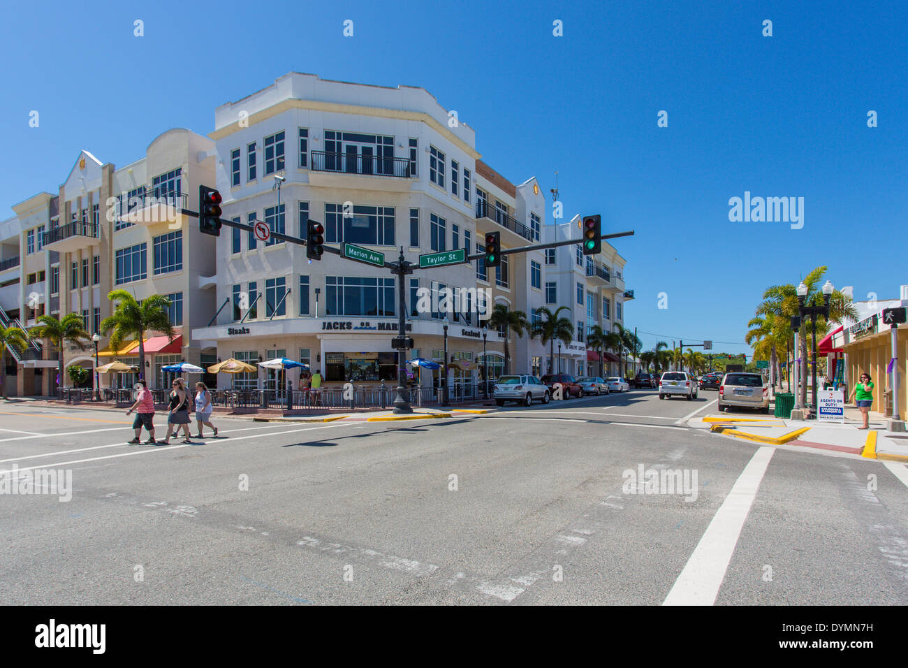 Street intersection in downtown Punta Gorda in Charlotte County Florida Stock Photo