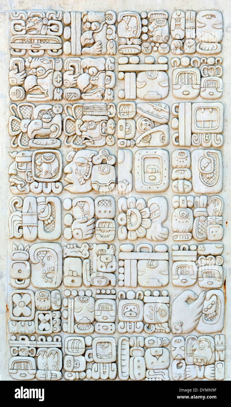 Reconstruction of script used by the Kaqchikel people at Iximche. Stock Photo